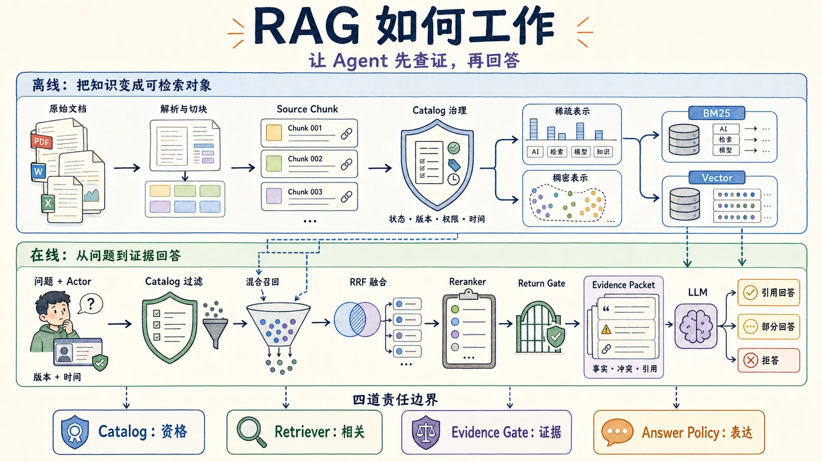 RAG 的离线知识加工与在线证据回答总览