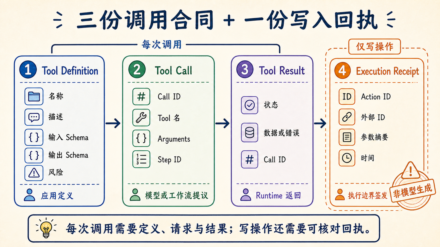 三份调用合同与一份写操作回执